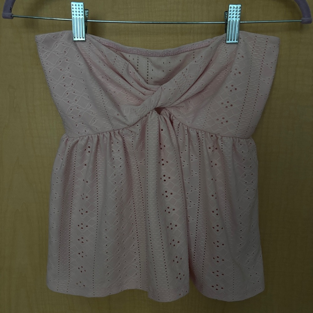 SHEIN Light Pink Eyelet Twist Blouse